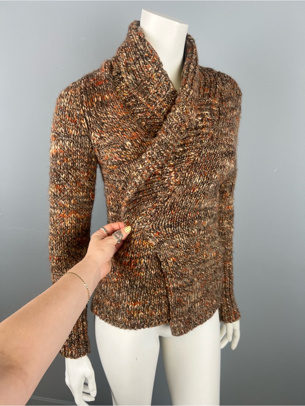 Talbots 50% wool / 10% alpaca Women's Brown Marled Shawl Collar Sweater